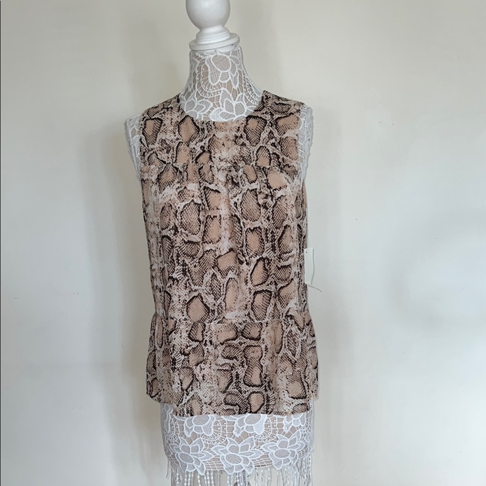 Sage & Citrus Tan Sleeveless Snakeskin Print Blouse